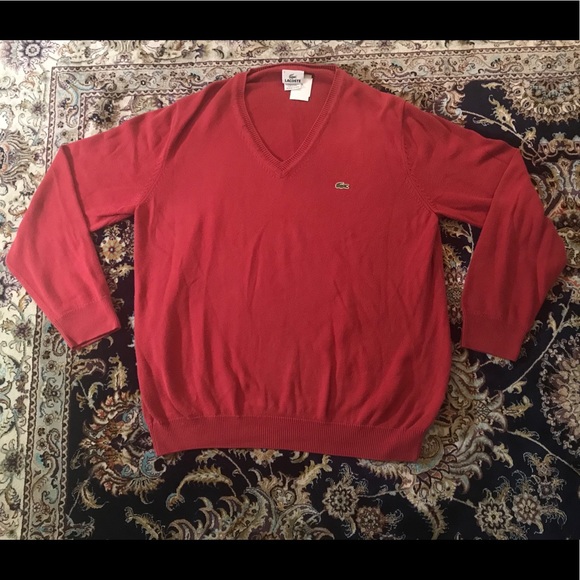 Lacoste Red V-Neck Sweater Men’s Size 5 (Medium) - Picture 1 of 7